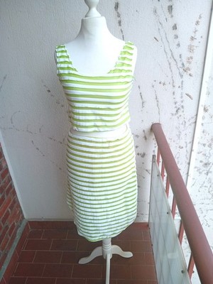 Selfmade Da. Set Top + Rock Jersey Strick Lindgrün/Creme gestreift  Gr. S 36/38