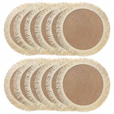 FunWheat Burlap Round Braided Placemats Set of 12 for Dining Tables 15 Inch Heat