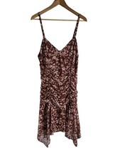 Wild Fable Brown Floral Sleeveless Ruched Handkerchief Hem Dress Size XL