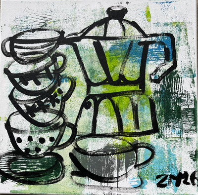 Kaffee Espresso2 Orig sign. ZM Acrylbild LW Küchenkunst expressiv Keilrahmen
