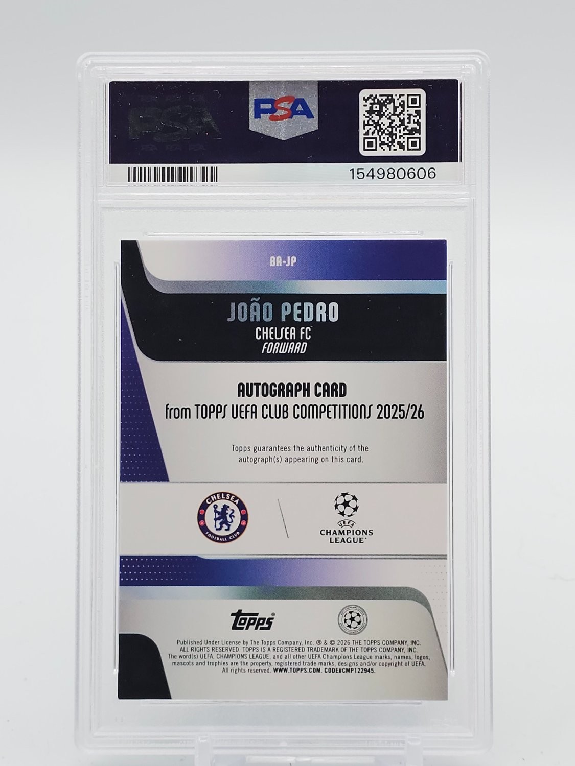 JOÃO PEDRO 2024-25 TOPPS UCC AUTO SOCCER BLUE FOIL /150 #BA-JP FC PSA 8 Q1809 view 2