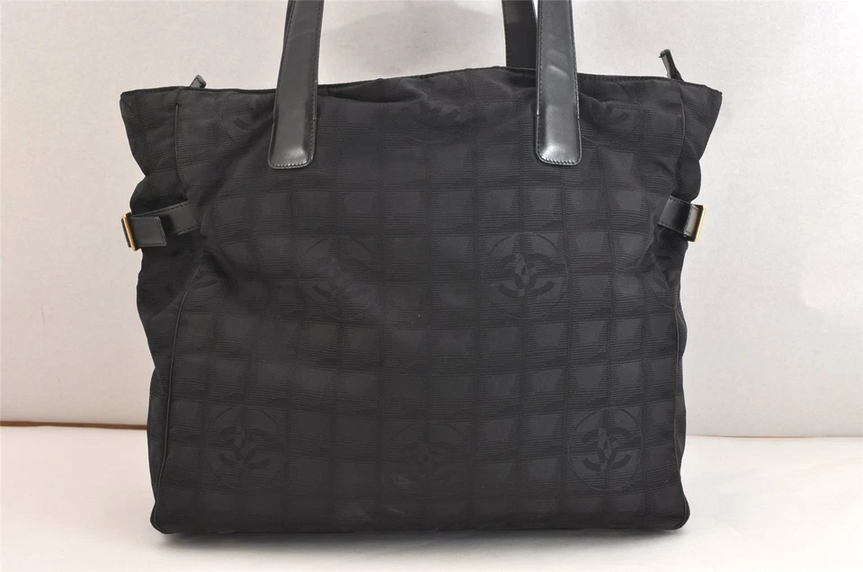 Authentic CHANEL Vintage New Travel Line Tote Hand Bag Nylon Leather Black 3861N - Image 3 of 4
