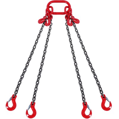 1/4'' x 5' Chain Sling 4 Legs G80 Lifting Chain with Grab Hooks 6600 lbs