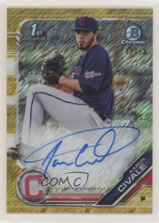 2019 Bowman Chrome Prospect Gold Shimmer Refractor 42/50 Aaron Civale Auto 0gx4