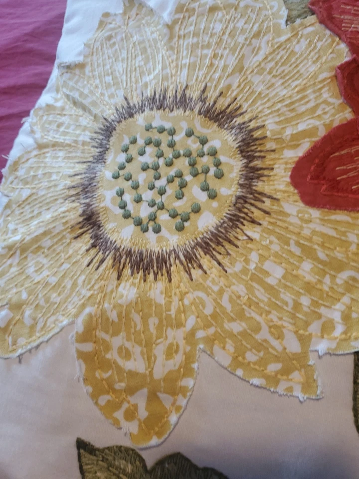 2 Pier 1 Throw Pillows Bright Floral Embroidered Applique Textured Square 19x19 - Image 4 of 4