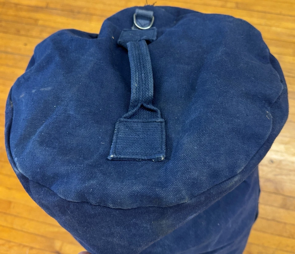 Vintage Heavy Duty 32" Blue Jean Denim Cotton Canvas Army Style Duffle Bag - Image 4 of 4