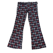 VTG 60  s 70s Bell Bottom Pants Womens 32x30 Low Rise Knit Polyester Pattern