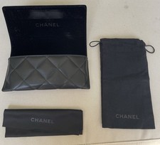 CHANEL Quilted Leather Sunglasses/Glasses Case with Cloth Cotton Pouch Black