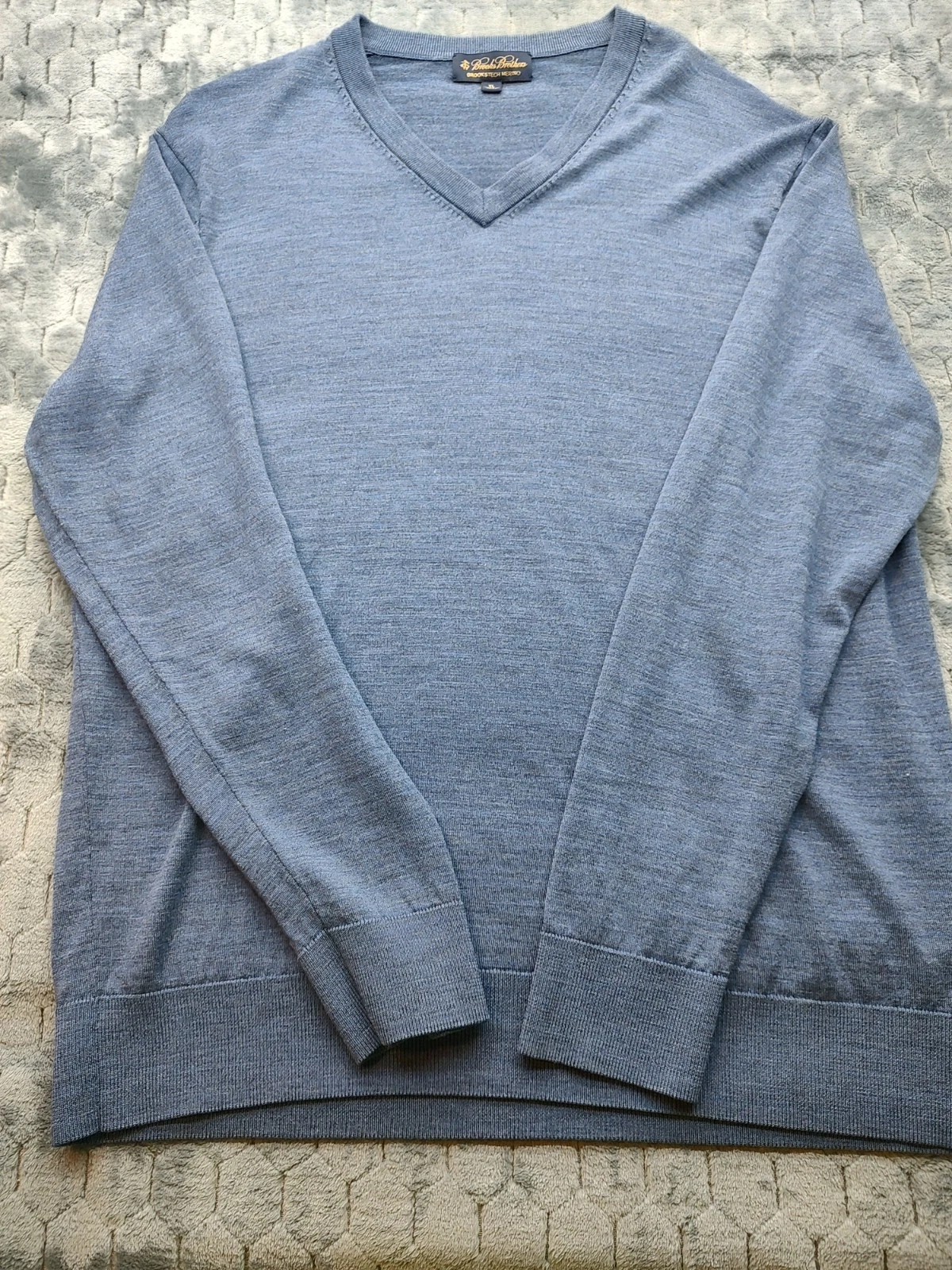 Brooks Brothers Brookstech Merino Wool Sweater Mens XL V-Neck Blue Pullover