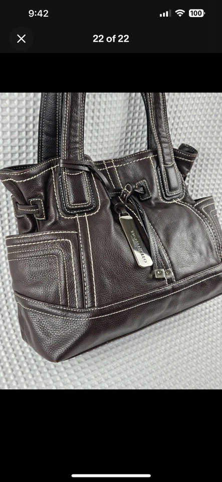 Bolsa de ombro de couro marrom Tignanello com costura de contraste branco ~ Muito bom estado usado - Imagem 3 de 4