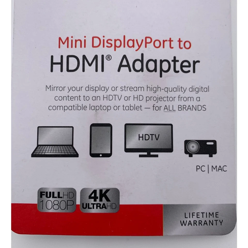 Mini Display Port to HDMI Adapter 33589 GE Full HD 1080P 4K UltraHD New Sealed - Image 4 of 4