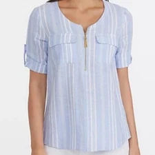 Ellen Tracy Blue Striped Women's Top