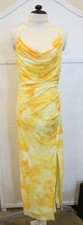 Shein Sleeveless Halter Sundress Yellow Floral Pattern Stretch Slit Women's M 6