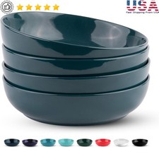 Wide Shallow Ceramic Bowls Set of 4 Stackable Microwave Dishwasher Safe Dishes
