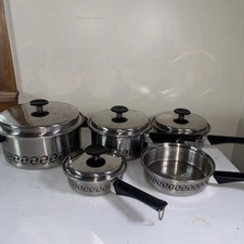 9Pc Regal Ware Stainless Steel Cookware Set MCM Stock Pot Sauce & Fry Pans Lids