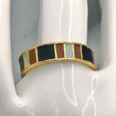 Vintage MMA Enamel Inlay Ring Gold Tone Band Multicolor Stripes Museum Sz 6