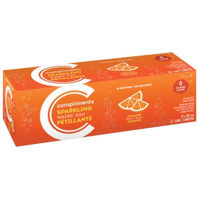 Compliments Sparkling Water Orange Flavor, Unsweetened, 12x355ml/12.5 fl oz