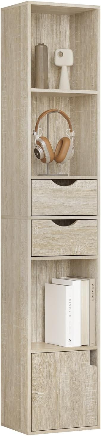 Bookcase 3 Tier 2 Drawers Cabinet Storage Shelf Organiser Unit White Modern Home