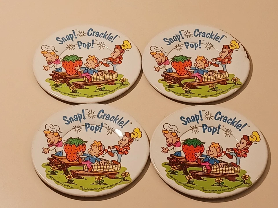 Kellogg's Rice Krispies Snap Crackle Pop 1983 vintage metal hojalata juego de 4 Foto 2 de 4