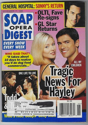 #ad Soap Opera Digest November 17 1998 All My Children Hayley Mateo Erika Page $15.99