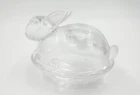 VTG LE Smith Clear Glass Bunny Rabbit on Basket Nest Covered Candy Dish 4 1/2"