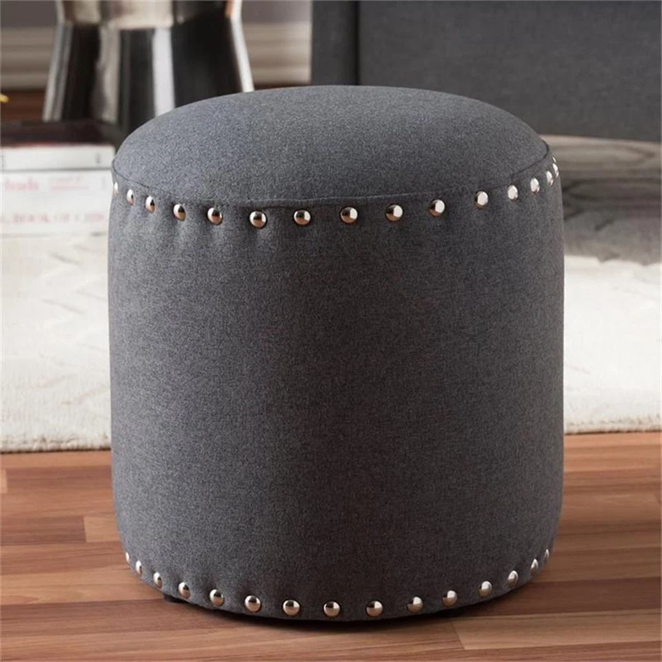 Baxton Studio Rosine 14" Round Pouf in Dark Gray - Image 2 of 4