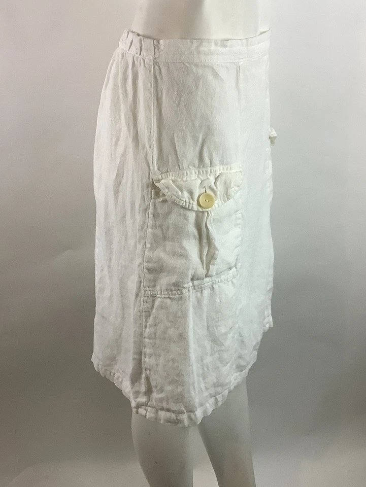 Flax Sz P 100% Linen A-Line Pocket Front Cargo Skirt White Lightweight Beach  AG - Image 4 of 4
