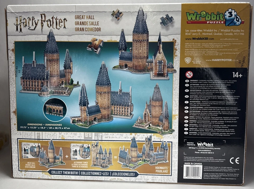 Quebra-cabeça Wrebbit Harry Potter Hogwarts Great Hall 3D 850 peças caixa lacrada - Imagem 2 de 4