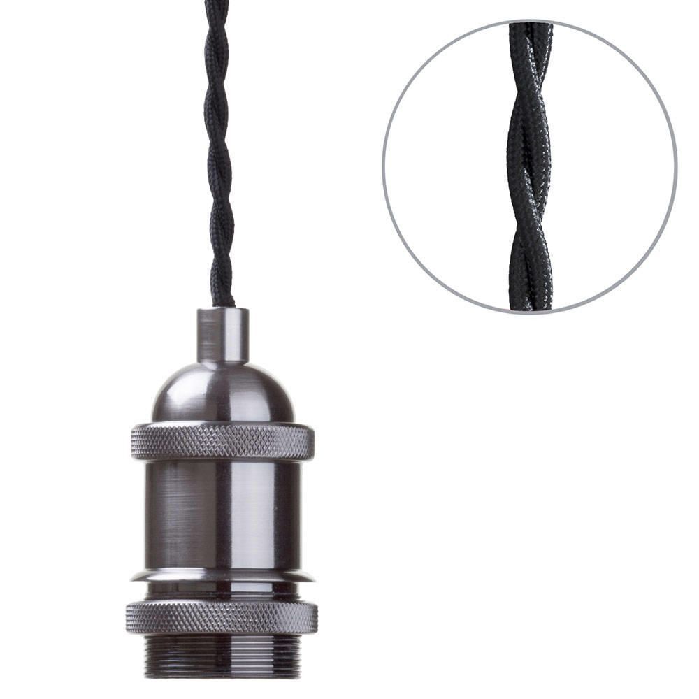 Litecraft Ceiling Pendant Braided Cable 1 Light E27 Fitting - Pewter Clearance