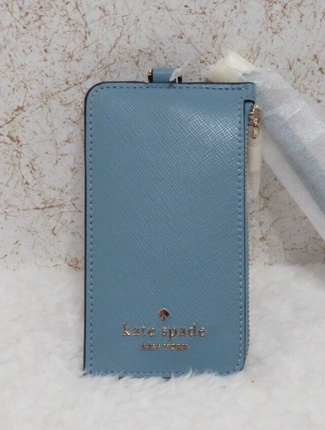 Kate Spade Madison Leather Card Case Lanyard (Polished Blue