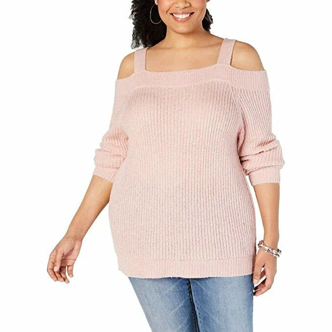 INC International Concepts Womens Plus Size Cold Shoulder Sweater Pink Wash 1X