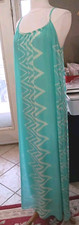 Chevron Maxi Dress Windsor Teal / White Sleeveless Lined Comfortable Sz L