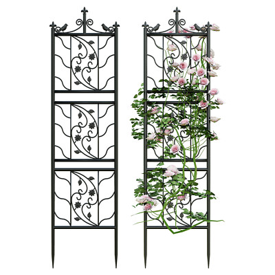 2x Tall Thick Metal Garden Trellis Bird Leaf Grid Panel Support Climbing Trellis