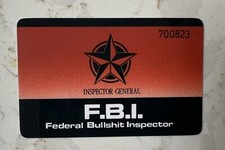 FBI - Federal BS Investigator, hard plastic, wallet size card, dated 1989, G-Men