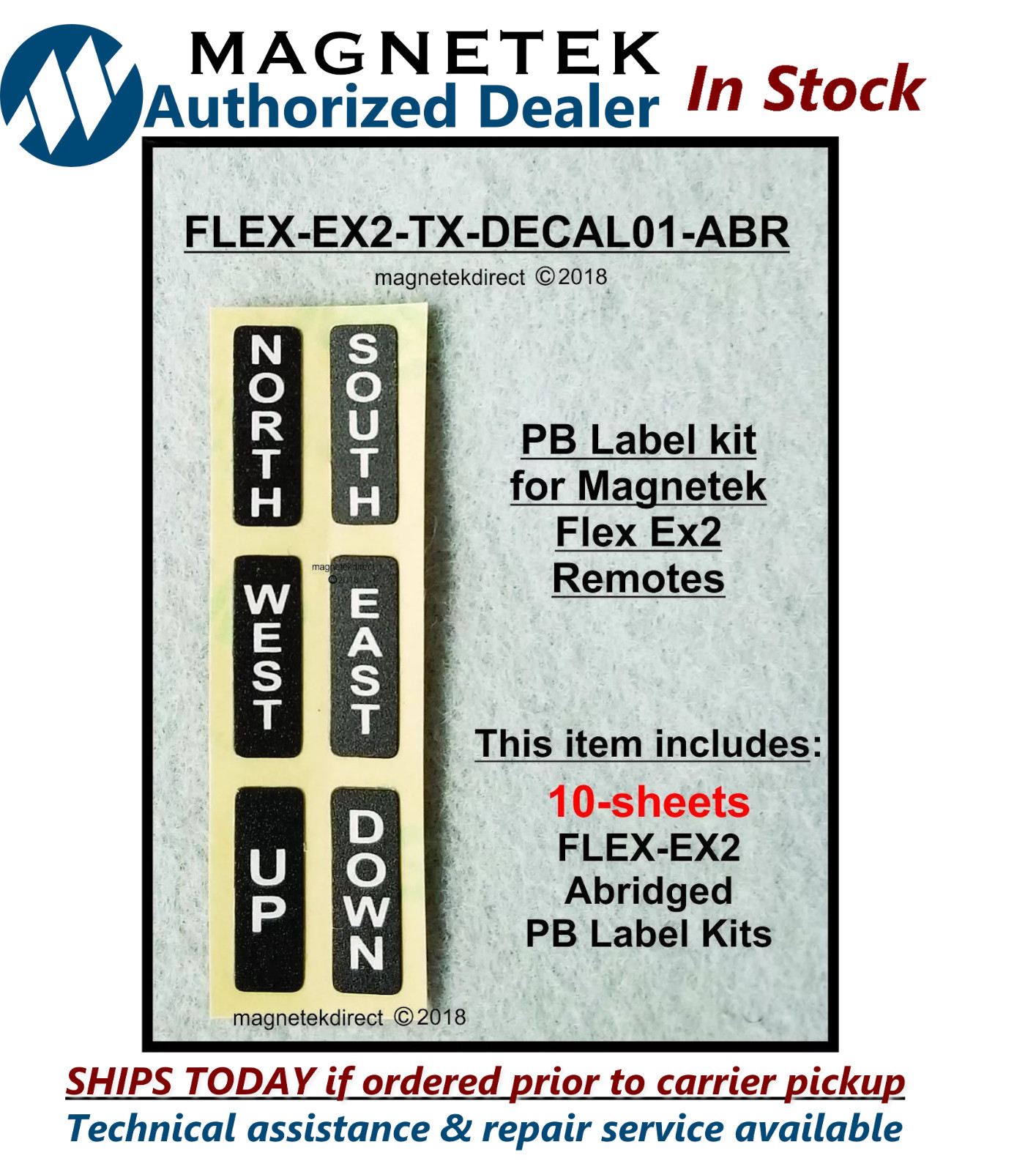 $7.49ea 10-lot Transmitter Push Button Decal Label Kit Magnetek flex 6EX2 remote