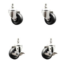 3.5 Inch 316SS Hard Rubber Swivel 10mm Threaded Stem Caster Set 2 Brakes SCC