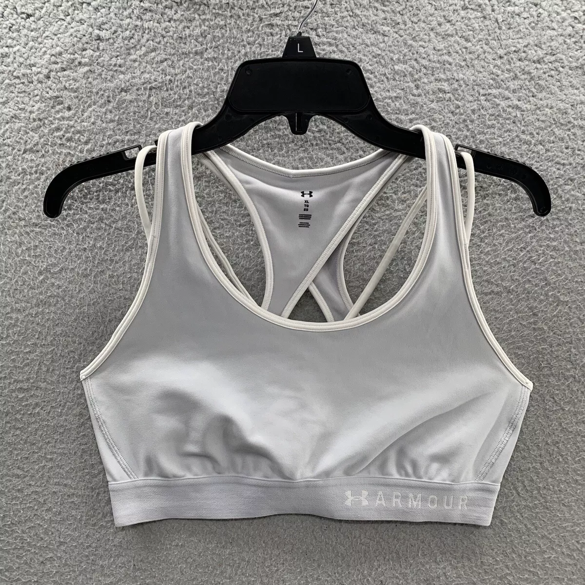 Under Armour Women’s Racerback Strappy Cut out Sports Bra Fitted Gray White  XL