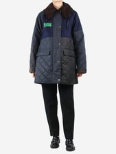 Ganni Blue Short Burghley Quilted Wax Jacket - Size Uk 12
