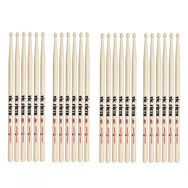 12 Pairs Vic Firth 2B Wood Tip American Classic Hickory Drumsticks