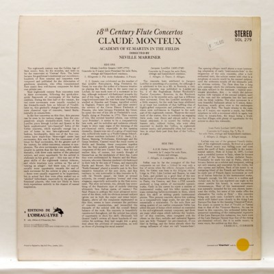 CLAUDE MONTEUX - QUANTZ LOIELLET GRETRY LECLAIR flute ctos L