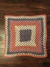 Crochet Baby Blanket , Car Seat BLanket, Baby Coral Gray and Sunset, Baby Girl