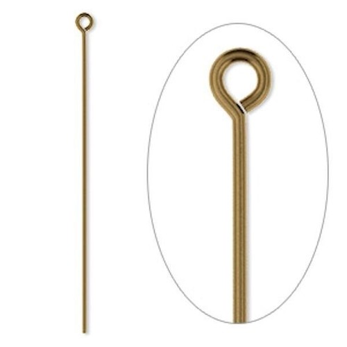 Eye Pin, 100 Antiqued Gold Plated Brass 2" Long 21 Gauge Standard Eye Pins - Picture 2 of 2
