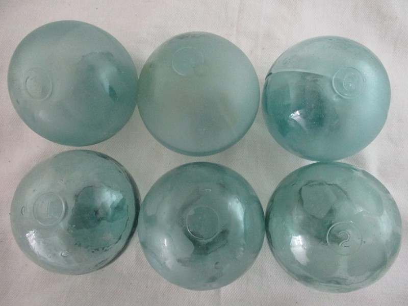 6  VINTAGE Numbers in Circles Japanese Glass Floats Alaska Beach Combed