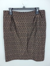 Peruvian Connection Skirt Womens 12 Brown Textured Pattern Pencil Elegant Career