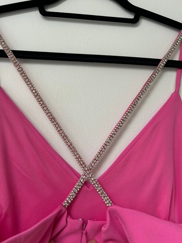 AIDAN Adrianna Papell Hot Pink Diamante Straps Column Evening Dress Gown UK14 - Picture 13 of 20