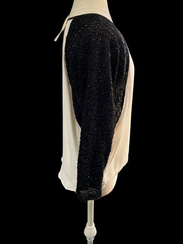 Jealous Tomato Top/Blouse-Women Sz S-Beige/Black Sequin Sleeves- New - Picture 5 of 9