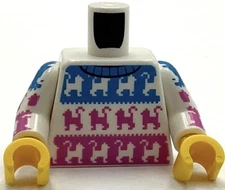 Lego New Minifig White Torso Sweater w/ Black Collar and Cats on Panels Part