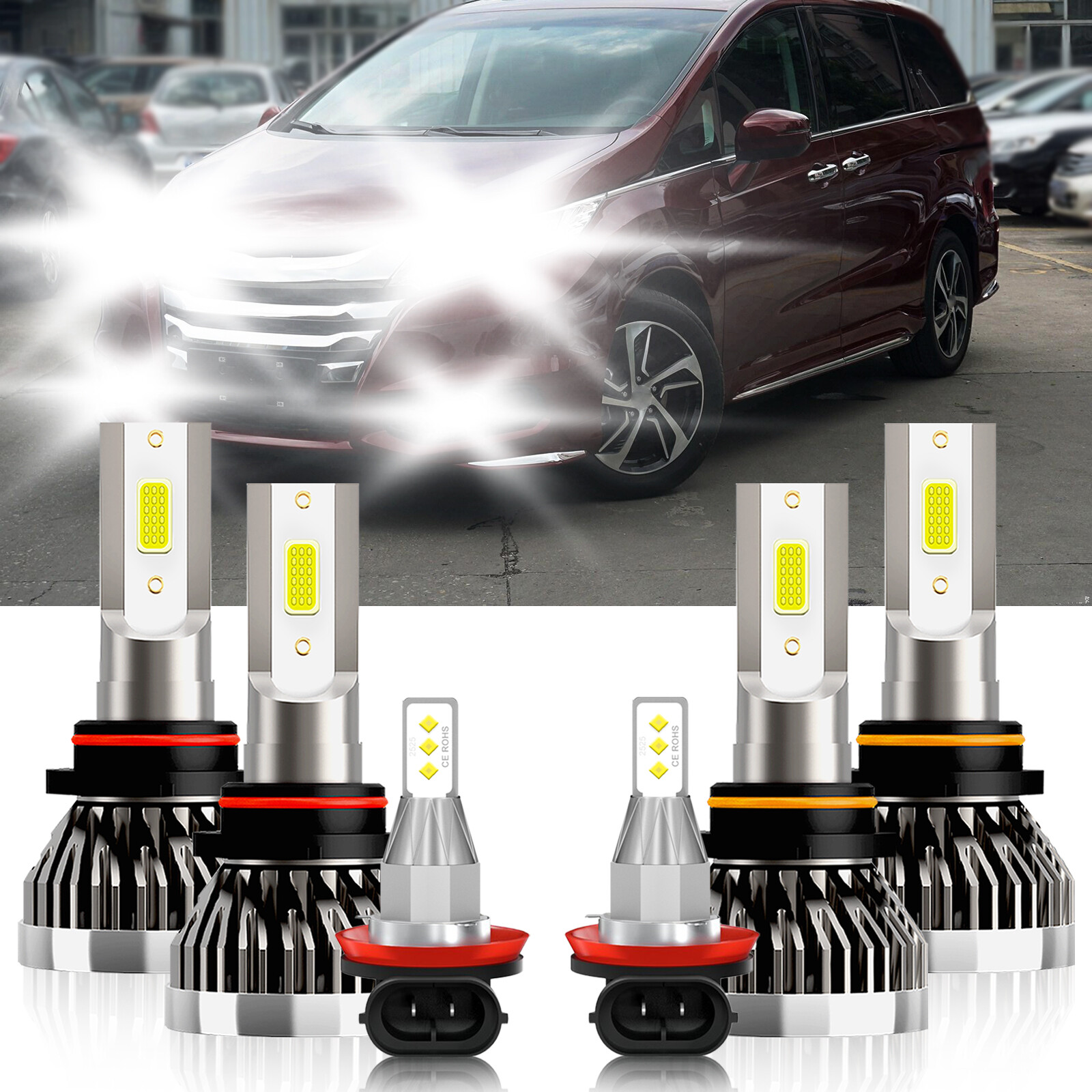 For Honda Odyssey 2005-2010 6x Combo LED Headlight Hi/Lo Bulb + Fog Lamp 6000K