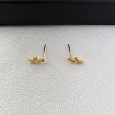 Small Tiny CZ Leaves Stud Earrings for Women