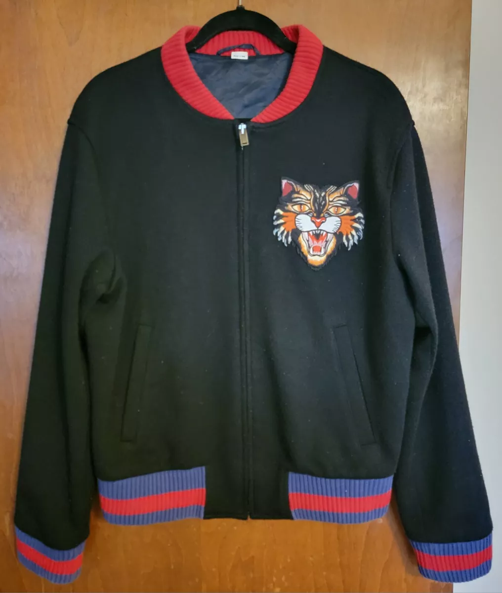 Authentic Gucci Angry Cat Wool Varsity Bomber Jacket Size US Large